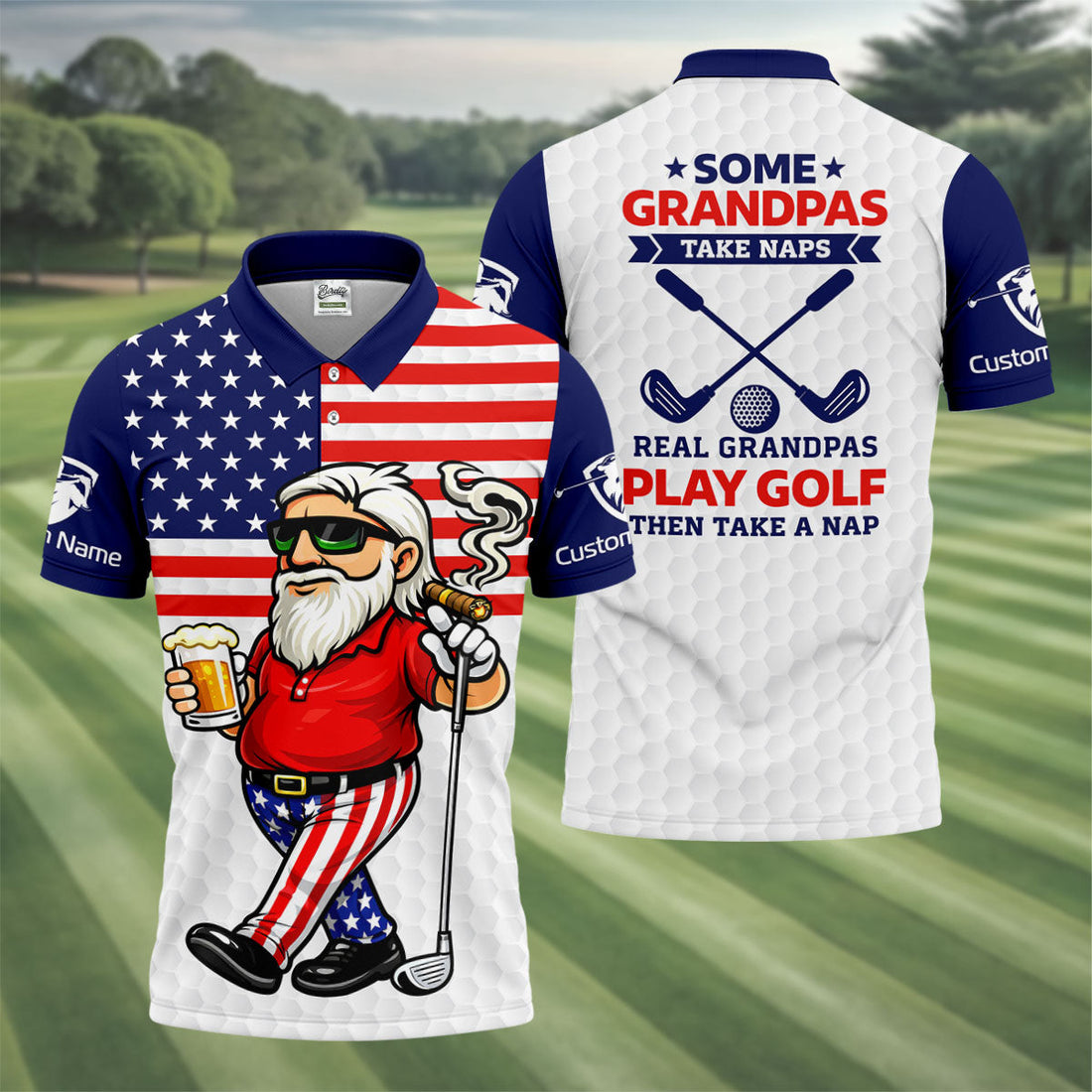 Real Grandpas Play Golf Father's Day 4th Of July Golf Shirt, 250 Years Polo Shirtor Men