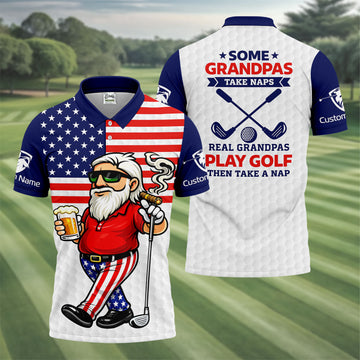 Real Grandpas Play Golf Father's Day 4th Of July Golf Shirt, 250 Years Polo Shirtor Men