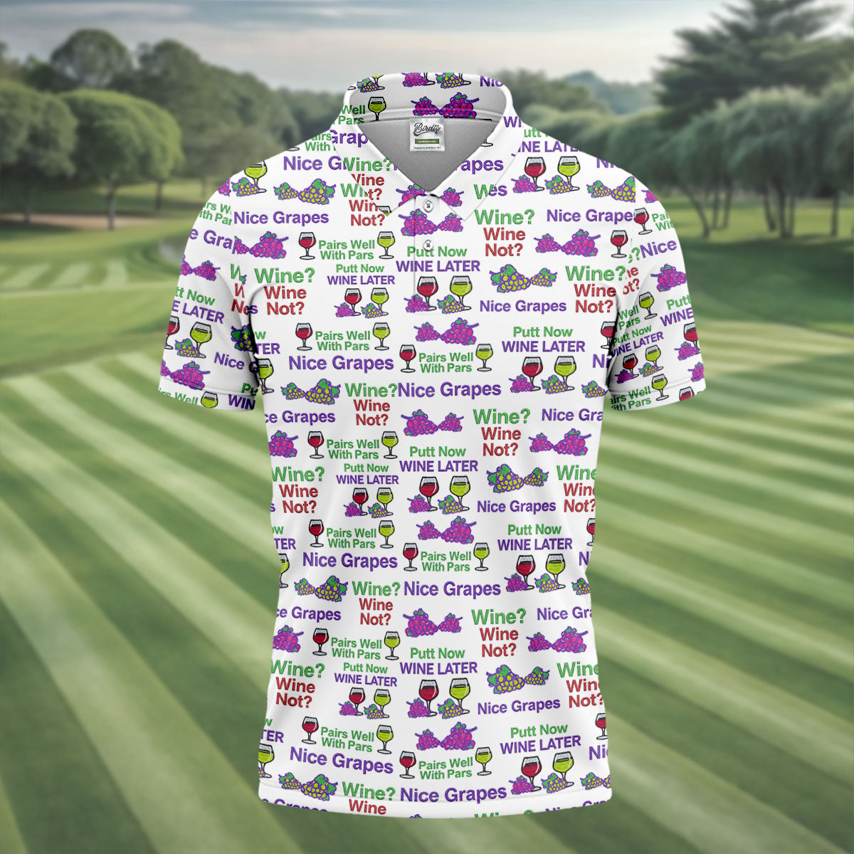 Wine Lover Golf Shirt, Grape Humor Print, Golf Shirts For Men