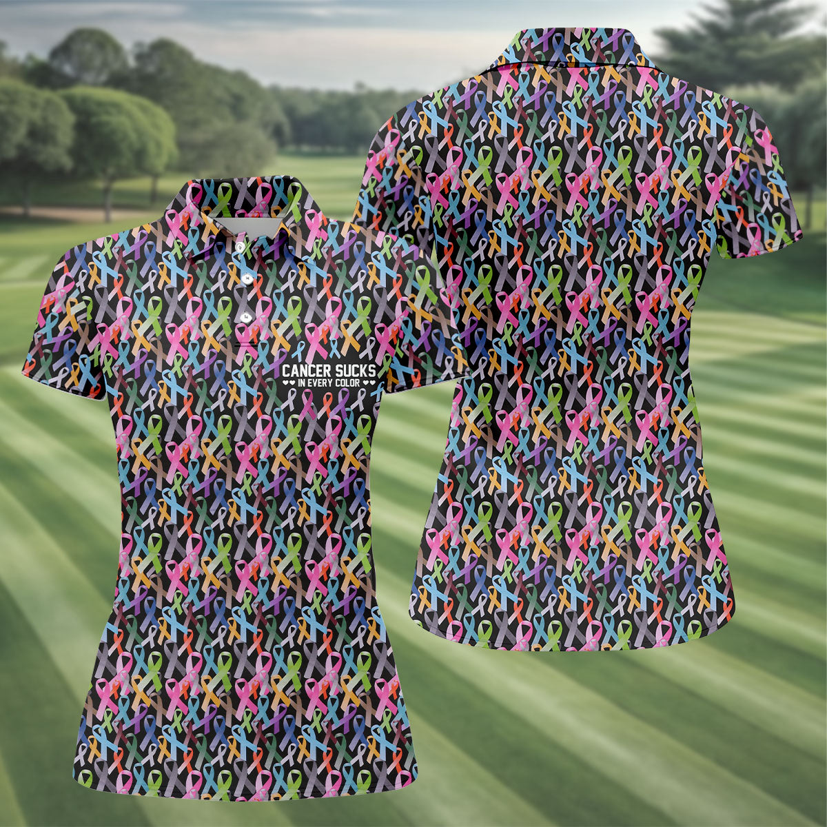 Cancer Sucks In Every Color Black Women Golf Shirt, Cancer Survivor Shirt, Cancer Awareness Shirt, Ladies Golf Shirts