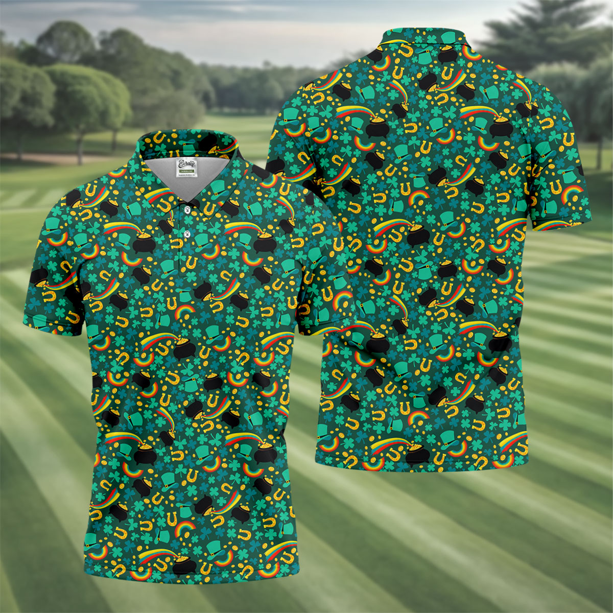 Shamrock Beer Lucky Four Leaf Clover St Patrick's Day Pot Of Gold Polo ShirtFor Men, Golf Gift For Men