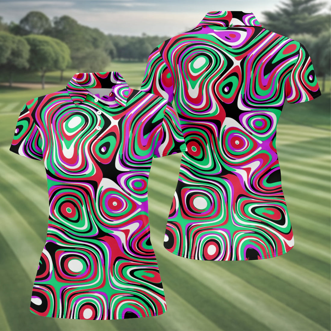 Pink And Green Fluid Art Cool Golf Shirt, Women's Golf Tops, Ladies Golf Shirts, Women's Polo Shirt