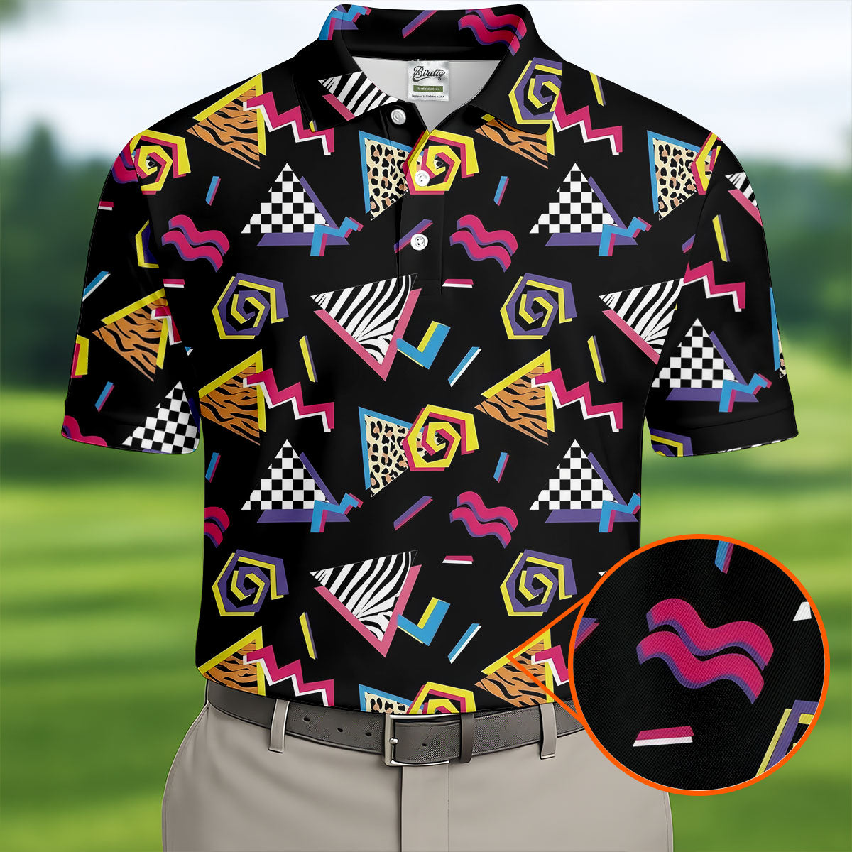 Abstract Geometric Leopard Zebra Animal Stripes 80s 90s Style Golf Tops For Men, Golf Shirts For Men