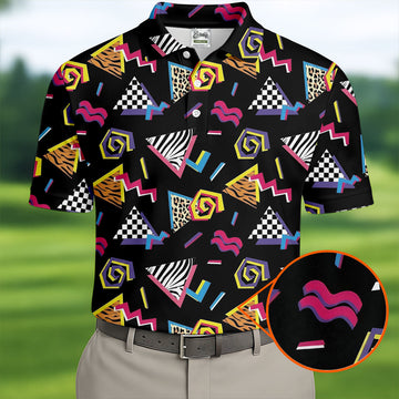 Abstract Geometric Leopard Zebra Animal Stripes 80s 90s Style Golf Tops For Men, Golf Shirts For Men