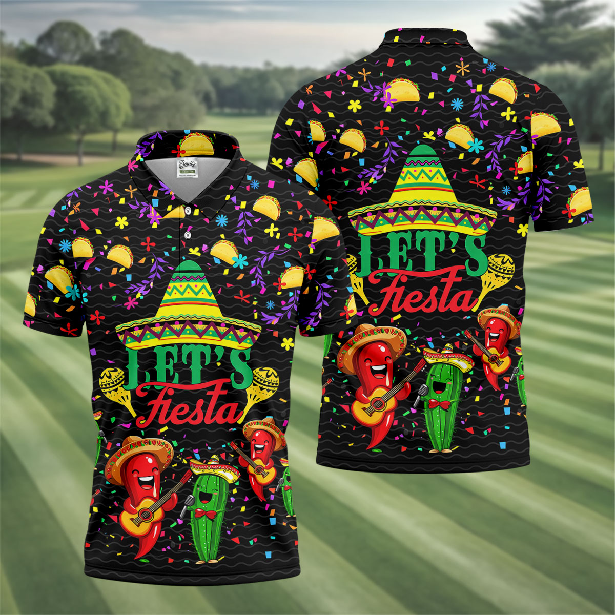 Let's Fiesta Party Golf Tops For Men, Cinco De Mayo Celebration Golf Shirts For Men