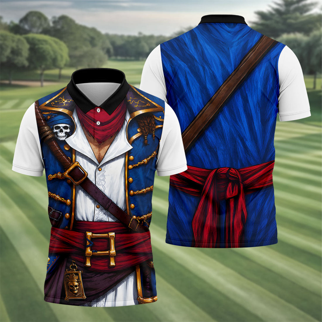 Caribbean Pirate Golf Shirt, Classic Buccaneer Captain Uniform, Golf Shirt For Men