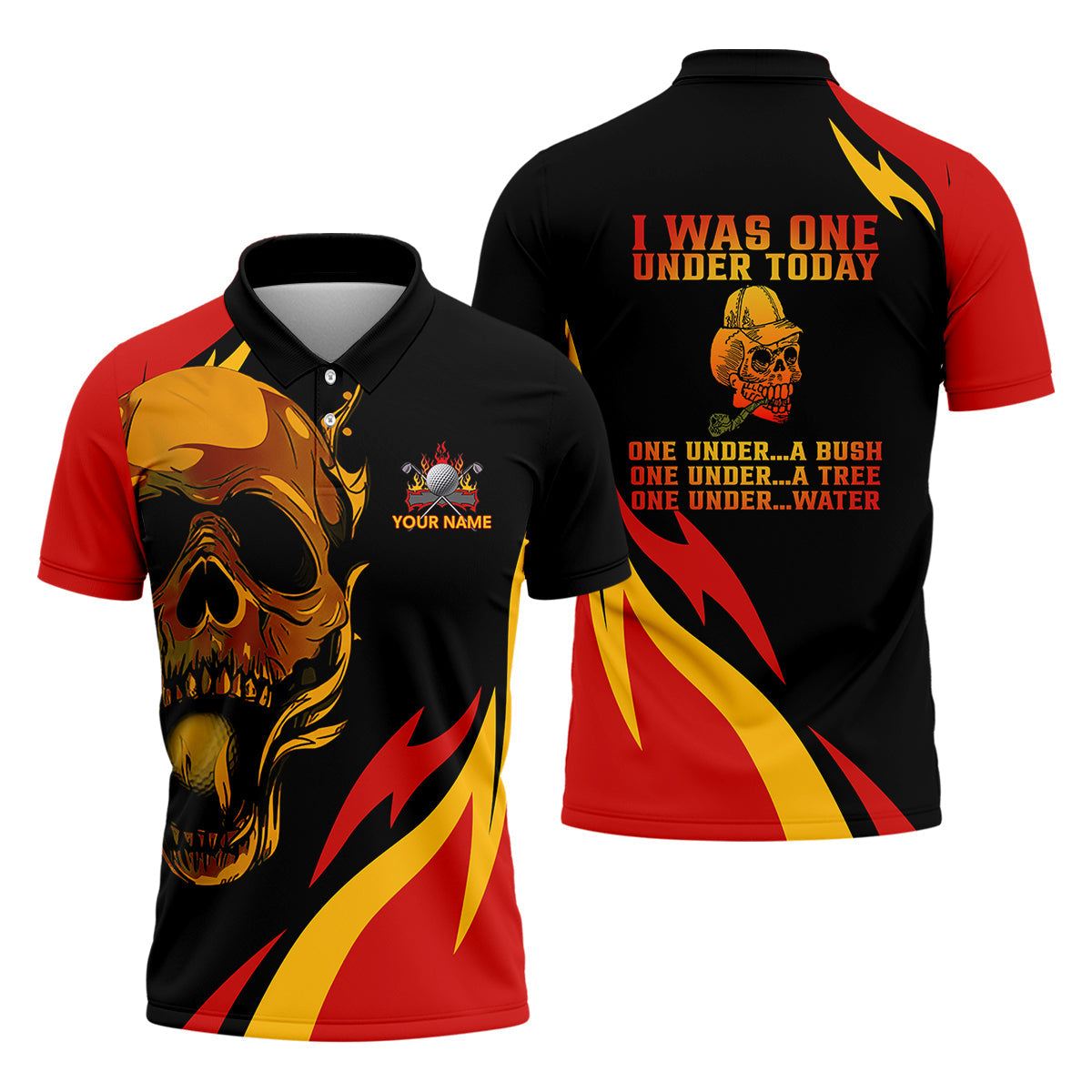 Custom Fire Skull Men's Golf Polo ShirtMens Golf Gift, Funny Golf Shirt