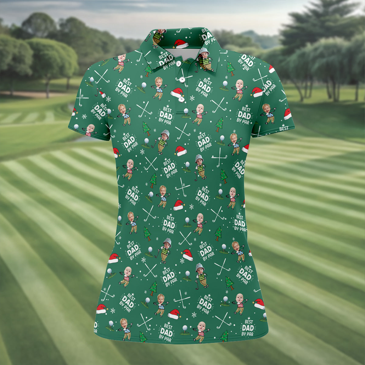 Custom Face Best Dad By Par Green Golf Shirt, Christmas Golf Shirt, Ladies Golf Polos, Women's Polo Shirt