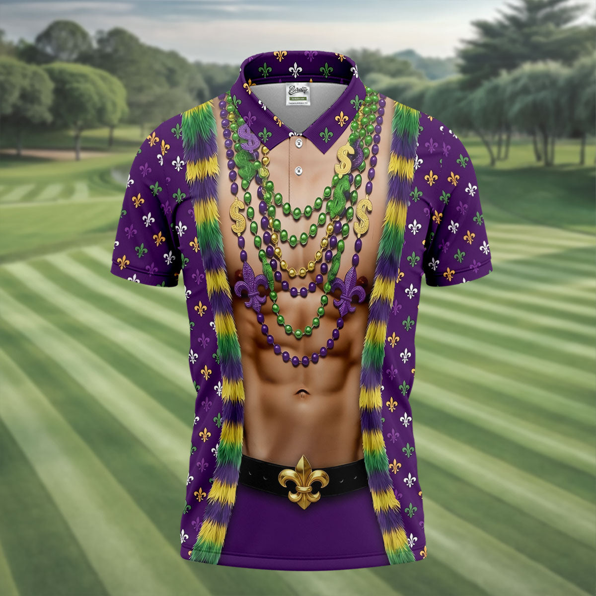 Funny 3D Print Mardi Gras Fleur De Lis Purple Golf Shirt, Golf Tops For Men, Golf Shirts For Men