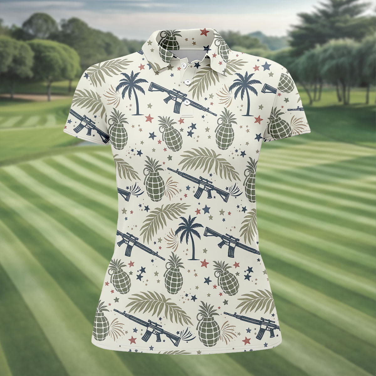 Pineapple Grenade 250 Years Tropical Theme Retro Golf Shirt, Patriotic 4th Of July Women's Golf Tops