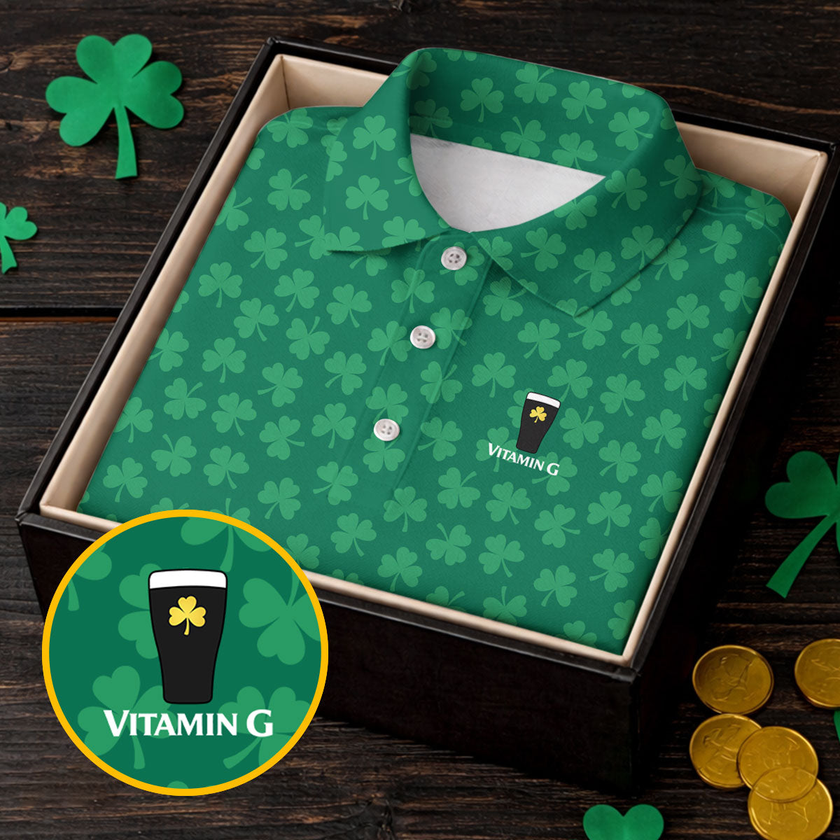 Vitamin G Shamrock Pattern Golf And Beer Green Golf Shirt, St Patrick's Day Golf Shirt, Polo ShirtFor Men
