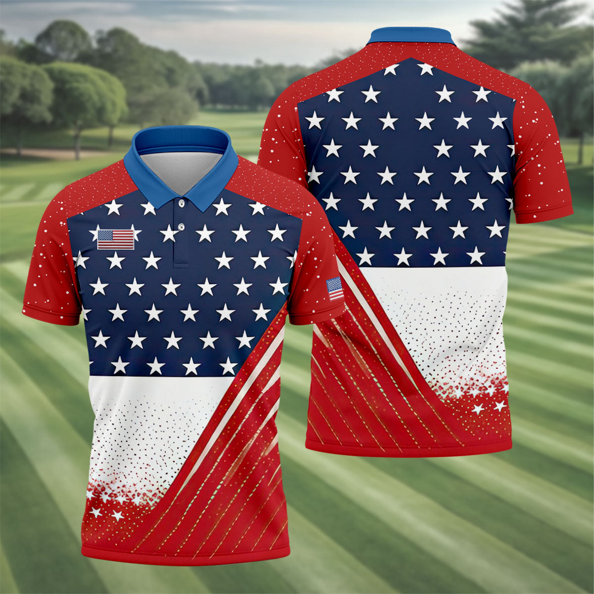 White Star Patriotic 4th Of July American Flag Golf Polo Shirtatriotic Golf Shirt, Golf Shirts For Men