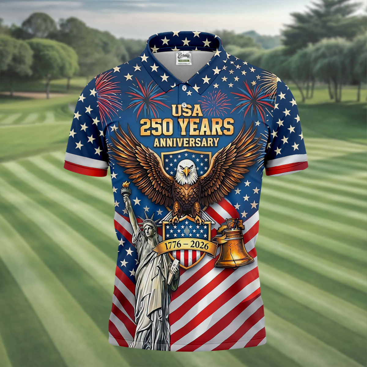 USA 250 Years Stars And Stripes Bald Eagle Golf Shirt, Patriotic 4th Of July Golf Shirts For Men