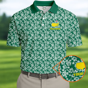 Floral Silhouette Green And White Golf Tops For Men, Golf Shirts For Men, Polo ShirtFor Men