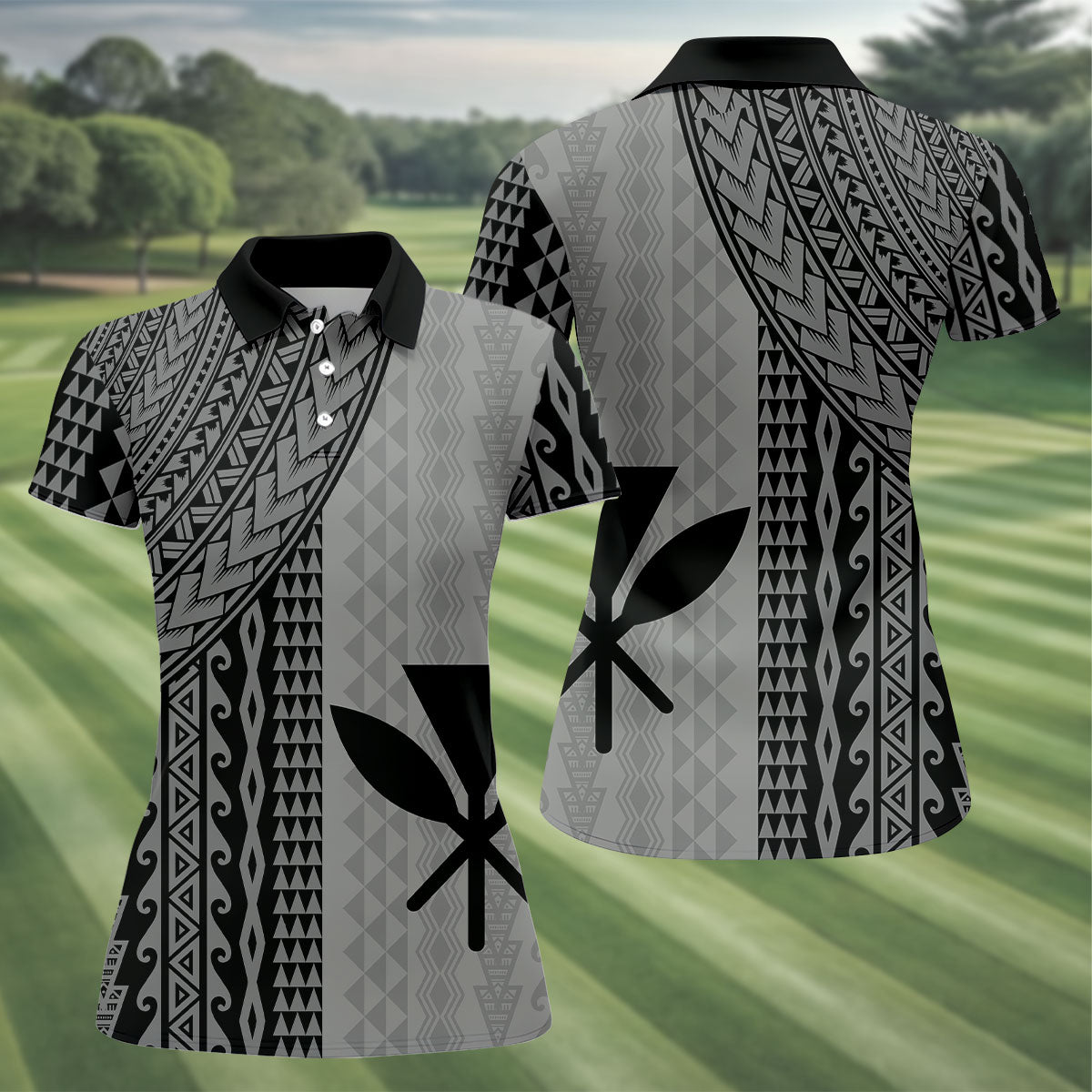 Polynesian Tribal Pattern Vintage Golf Shirt, Hawaiian Golf Shirt, Golf Shirt For Women