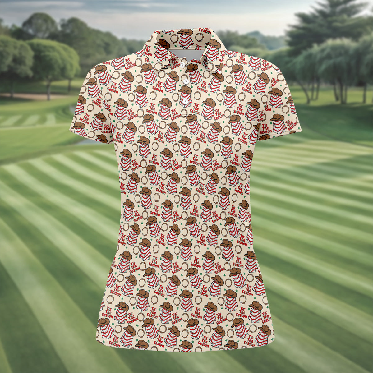 Tis The Season Western Christmas Fun Women's Golf Shirts, Ladies Golf Polos, Christmas Golf Shirt
