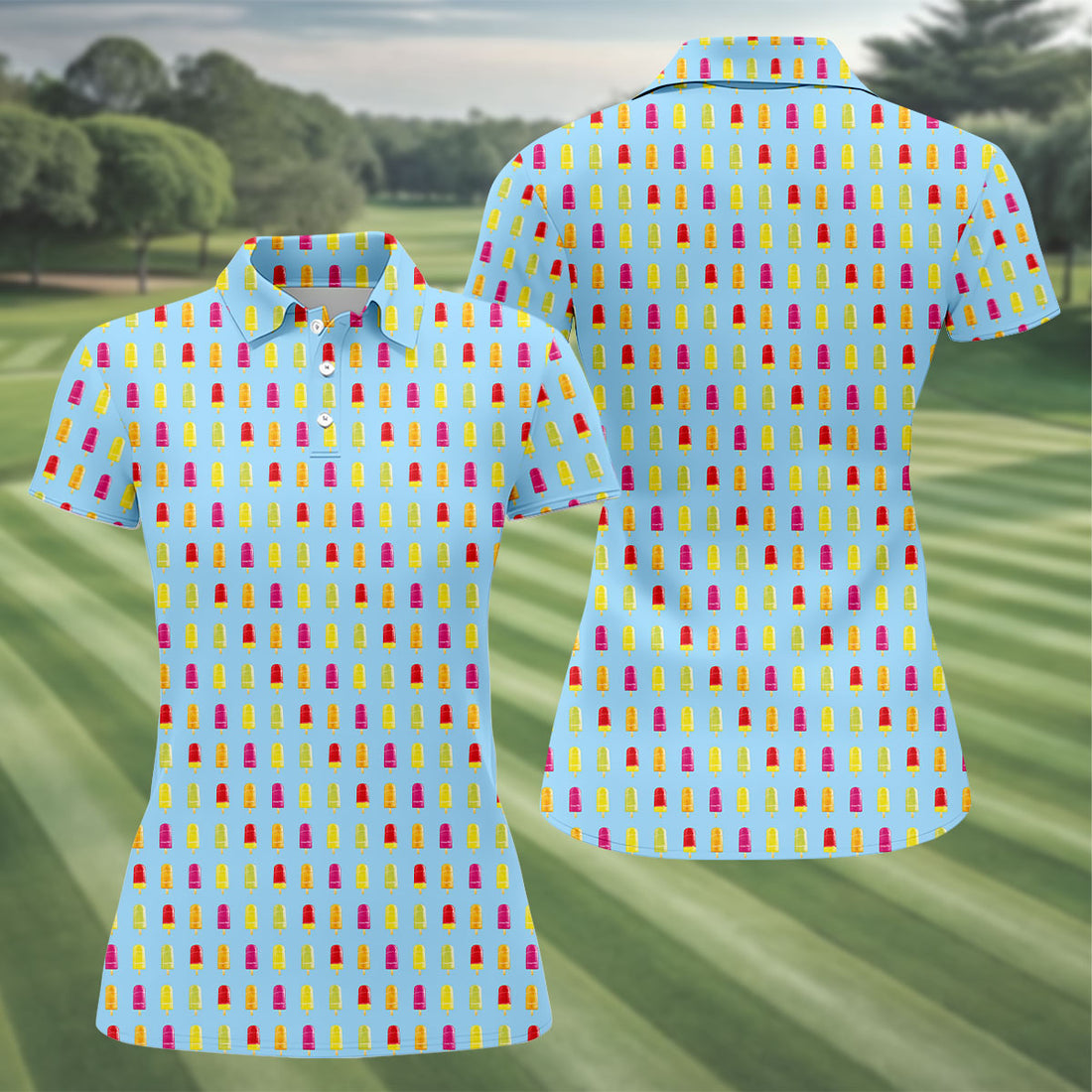 Colorful Popsicle Summer Pattern Golf Shirt, Golf Polo For Women, Printed Golf Shirt