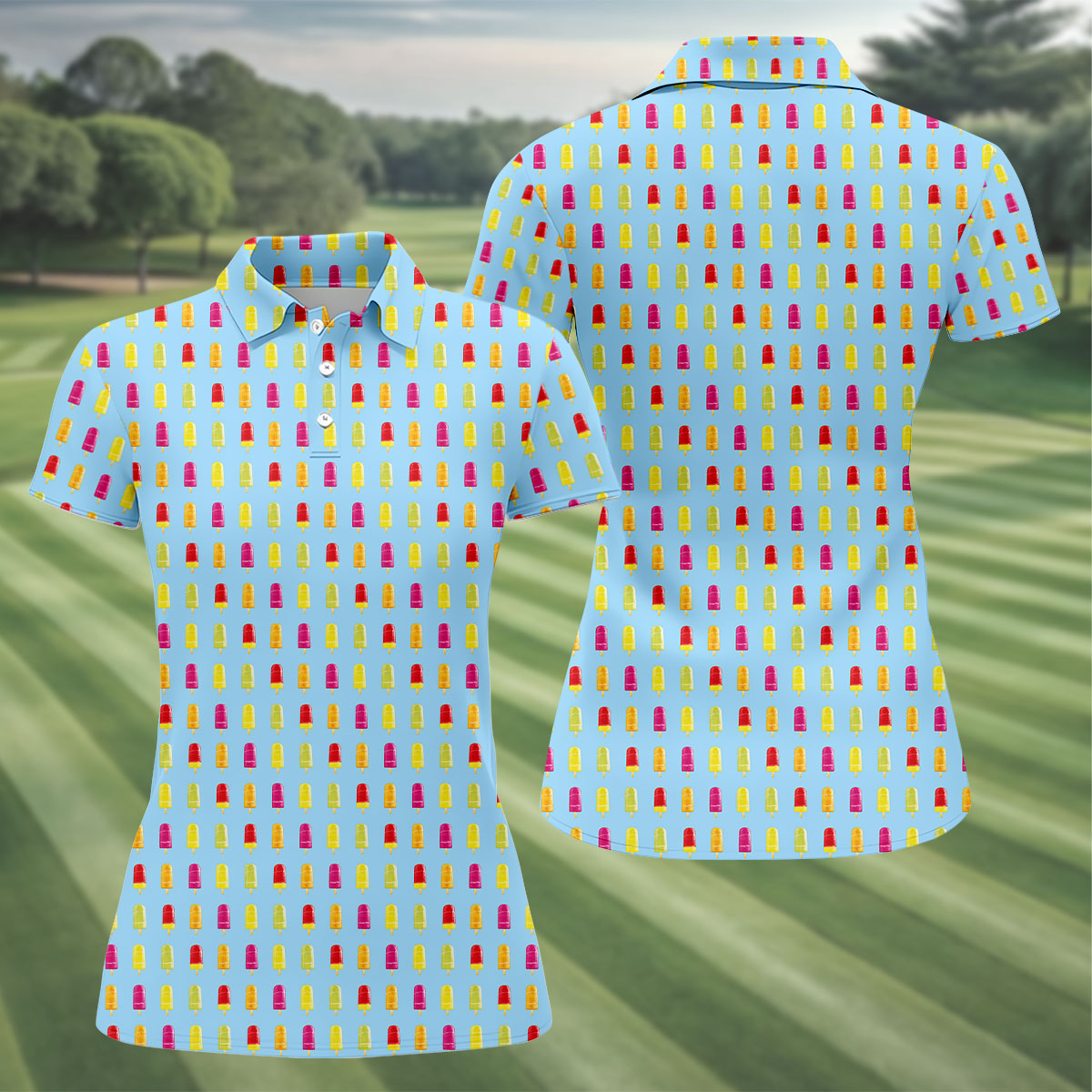Colorful Popsicle Summer Pattern Golf Shirt, Golf Polo For Women, Printed Golf Shirt