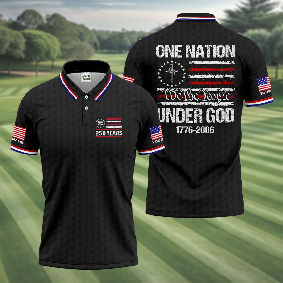 One Nation Under God We The People Black Golf Shirt, 250 Years 4th Of July Golf Shirts For Men