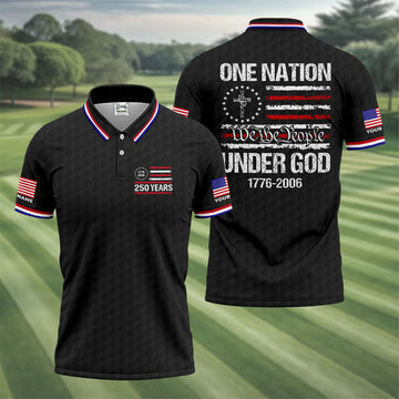 One Nation Under God We The People Black Golf Shirt, 250 Years 4th Of July Golf Shirts For Men