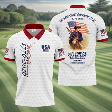 Descendant Of A Patriot Golf Tops For Men, 250 Years of America Golf Shirt, Patriotic Polo ShirtFor Men