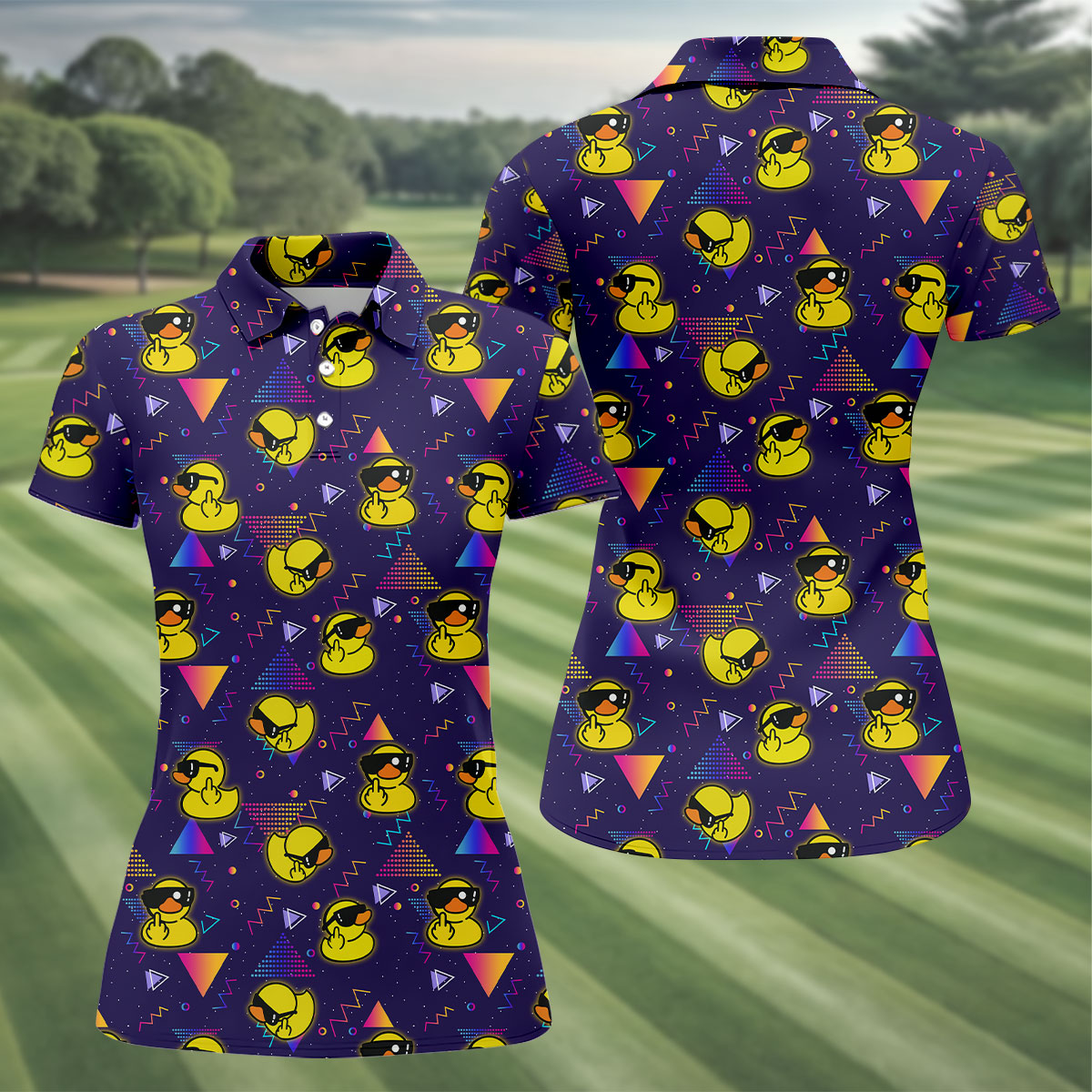 Funny Yellow Duck Sunglasses Golf Shirt, Women's Golf Shirt, Golf Polo For Women, Cute Golf Outfit