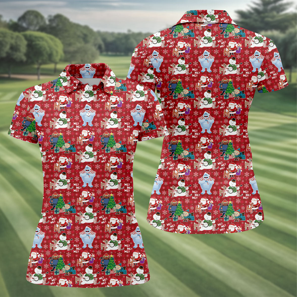 Ho Ho Ho Santa Yeti Women's Golf Tops, Christmas Golf Shirt, Ladies Golf Polos, Golf Gift For Ladies