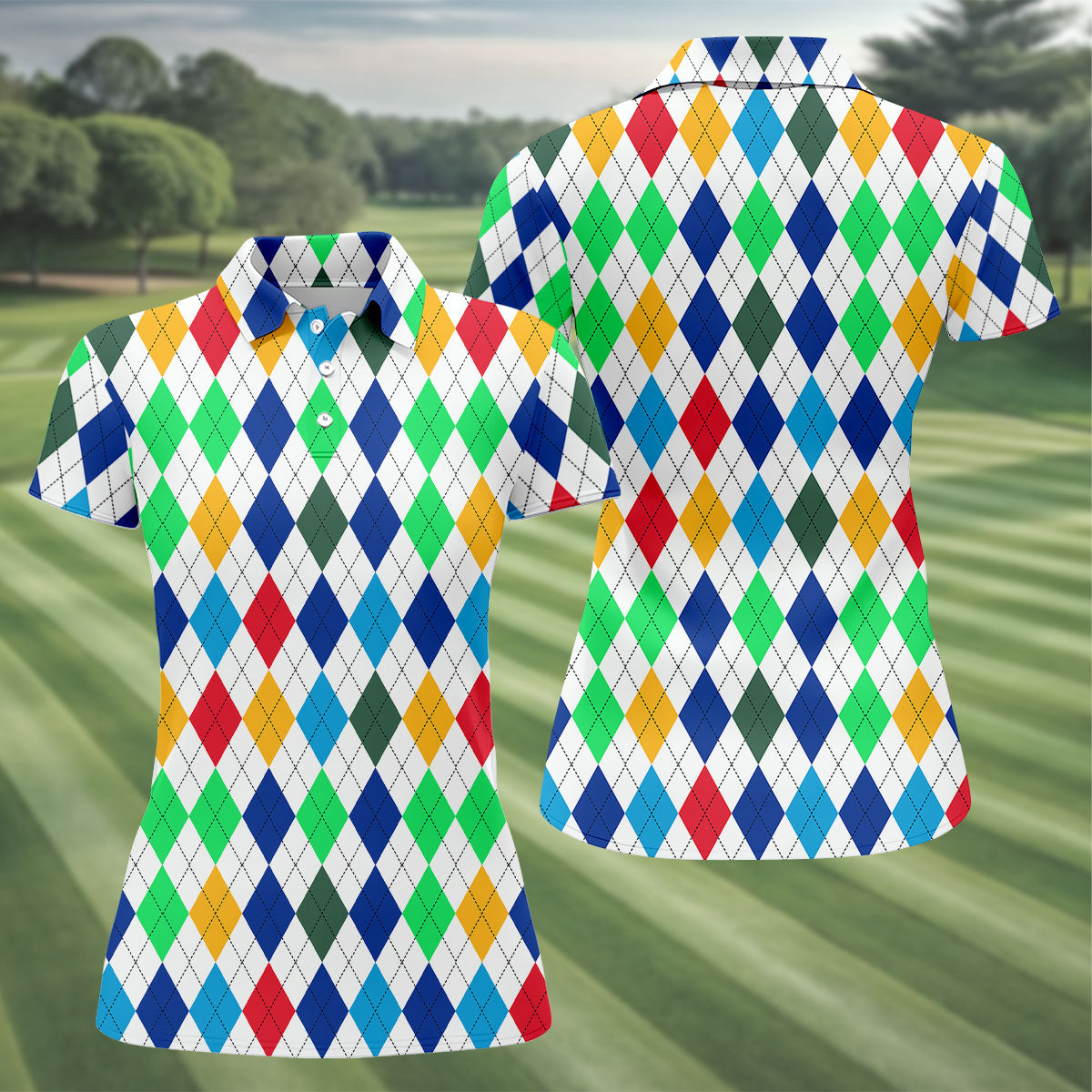 Colorful Argyle Golf Shirt, Classic Diamond Pattern Polo, Polo Shirts For Men