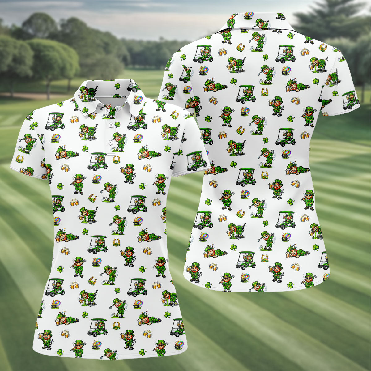 St Patrick's Day Leprechaun Golf And Beer Golf Pose Shamrock Golf Shirt, Golf Shirt For Women