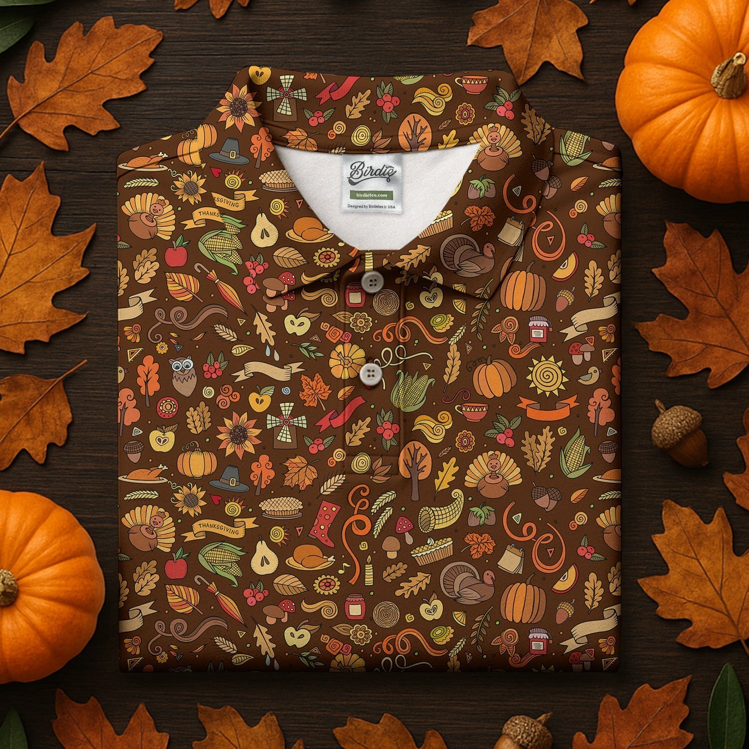 Turkey Pumpkin Funny Golf Shirts Women, Brown Golf Shirt, Thanksgiving Day Gifts, Ladies Golf Polos