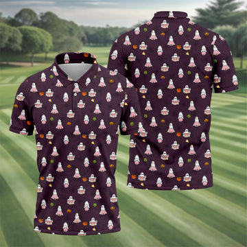 Cute Ghost Butt Halloween Pattern Golf Polo Shirt, Mens Golf Polo, Printed Golf Shirts