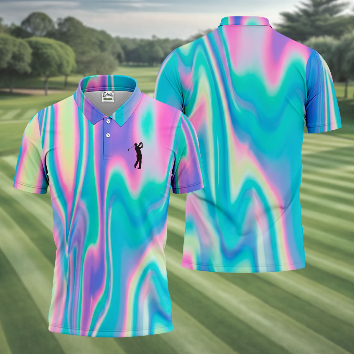 Shimmering Gradient Pattern Golf Shirts For Men, Polo ShirtFor Men, Golfing Apparel
