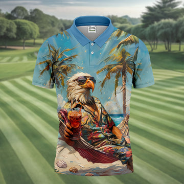 Cool Bald Eagle Tropical Vacation Hawaiian Golf Shirt, Vibrant Color Golf Shirts For Men
