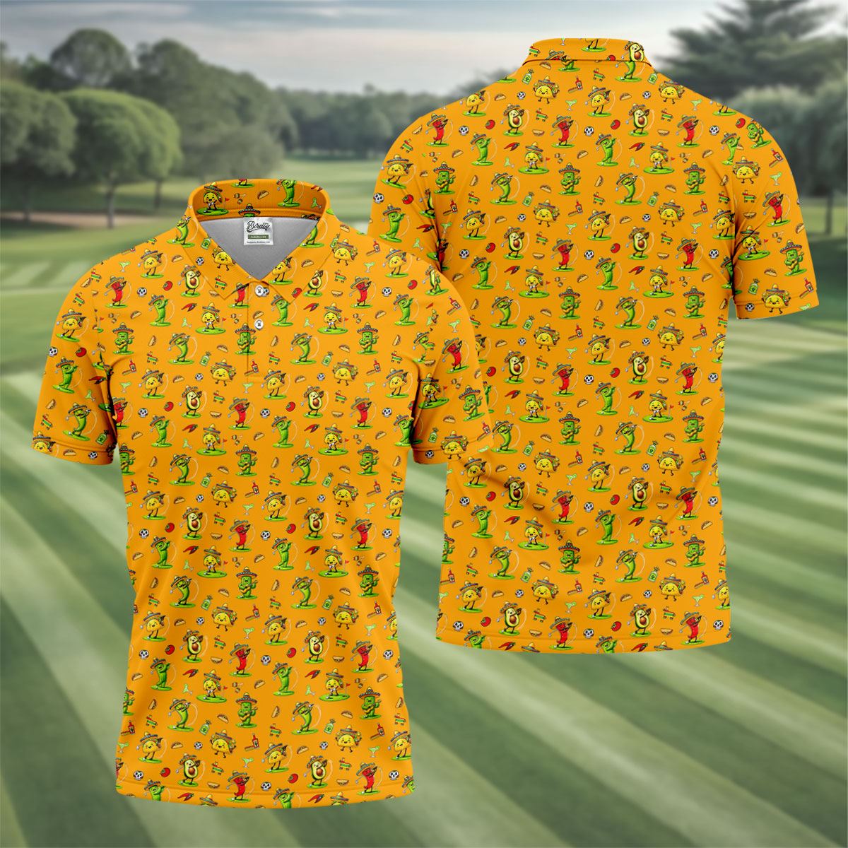 Mexican Cartoon Food Characters Cinco De Mayo Celebration Fiesta Themed Yellow Golf Shirts For Men