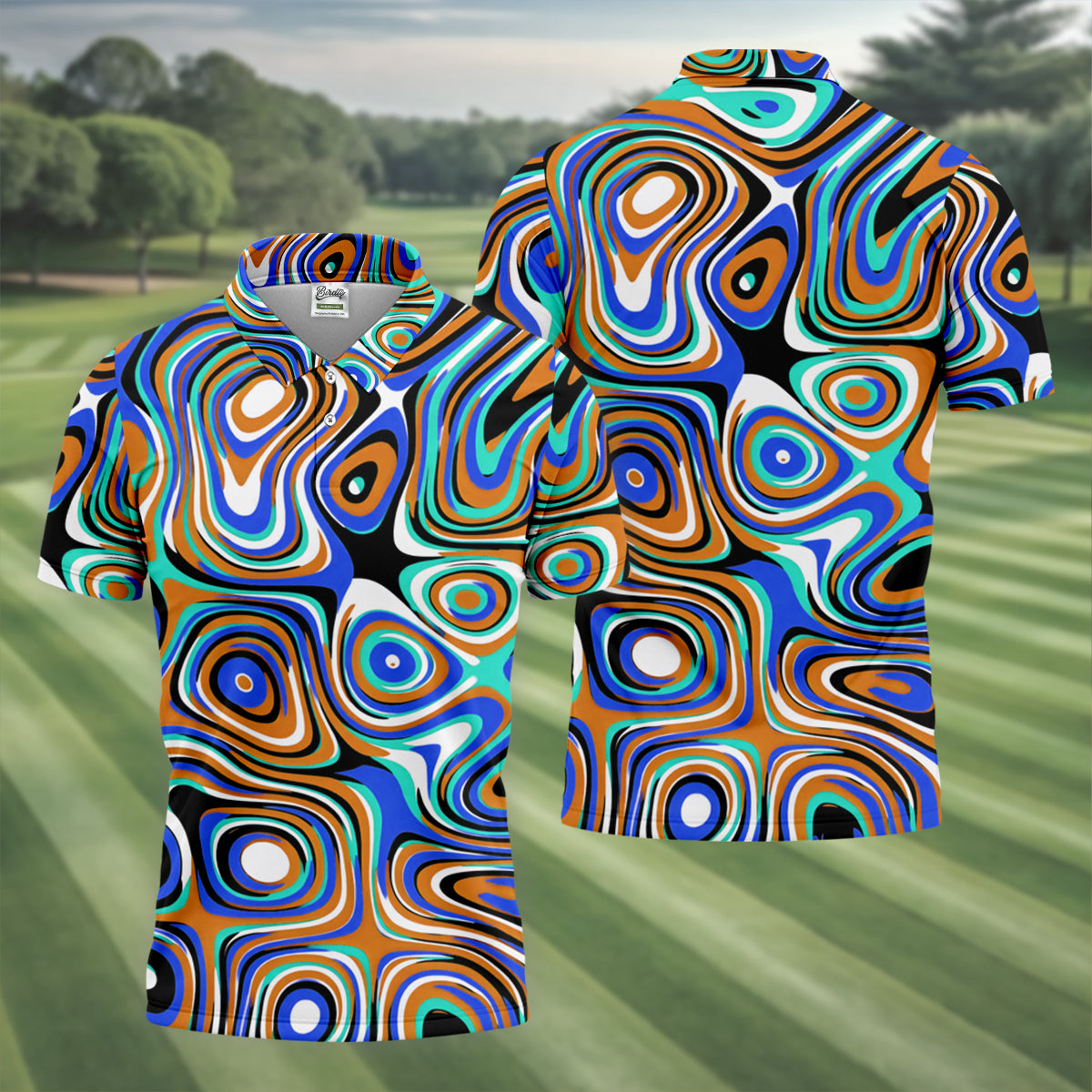 Blue And Orange Fluid Art Cool Golf Shirt, Golf Tops For Men, Golf Shirts For Men, Golf Gift For Men