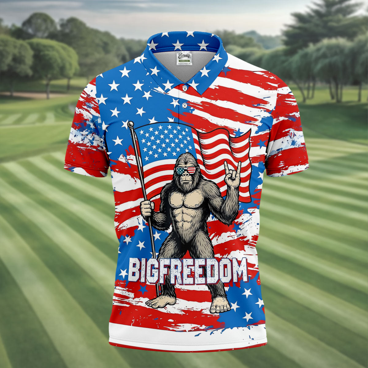 Bigfreedom Red White Blue Patriotic Bigfoot 4th Of July Golf Shirt, 250 Years Golf Shirts For Men