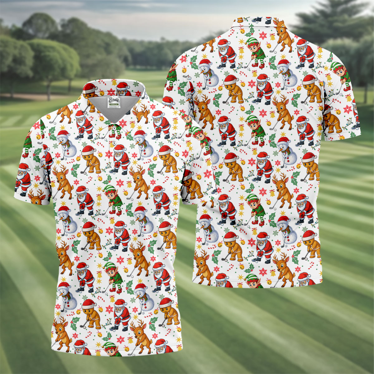 Funny Christmas Characters Golf Tops For Men, Cute Golf Outfit, Fun Golf Shirts For Men, Christmas Golf Shirt