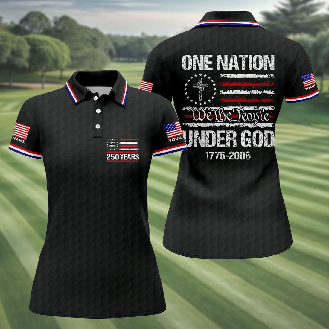 One Nation Under God We The People Black Golf Shirt, 250 Years 4th Of July Golf Shirt For Women