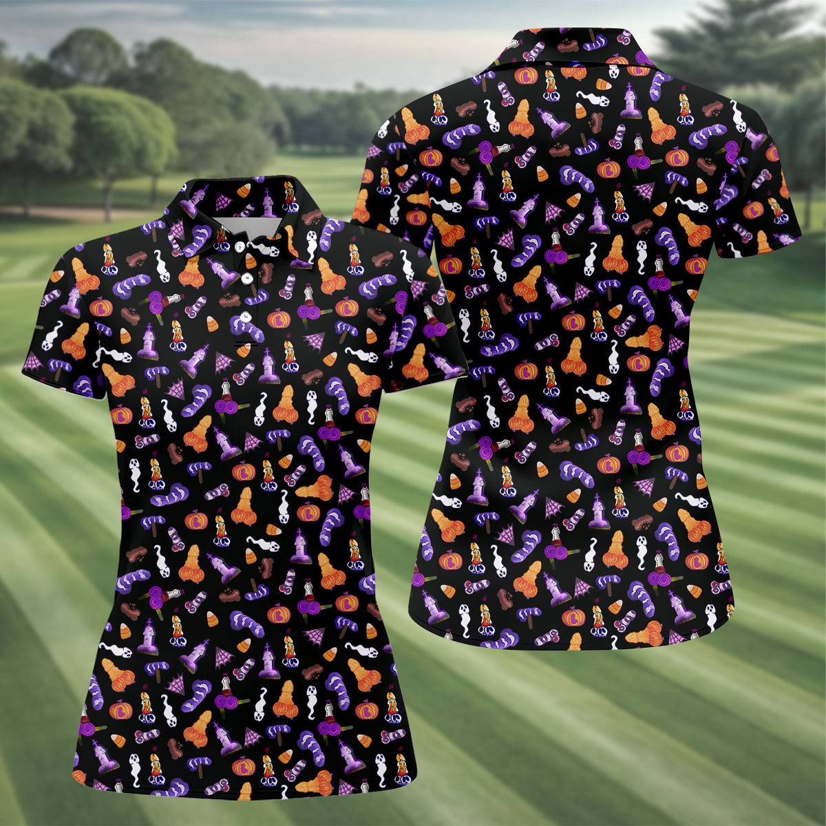 Funny Dirty Black And Purple Halloween Golf Shirt, Funny Golf Shirts Women, Ladies Golf Shirts