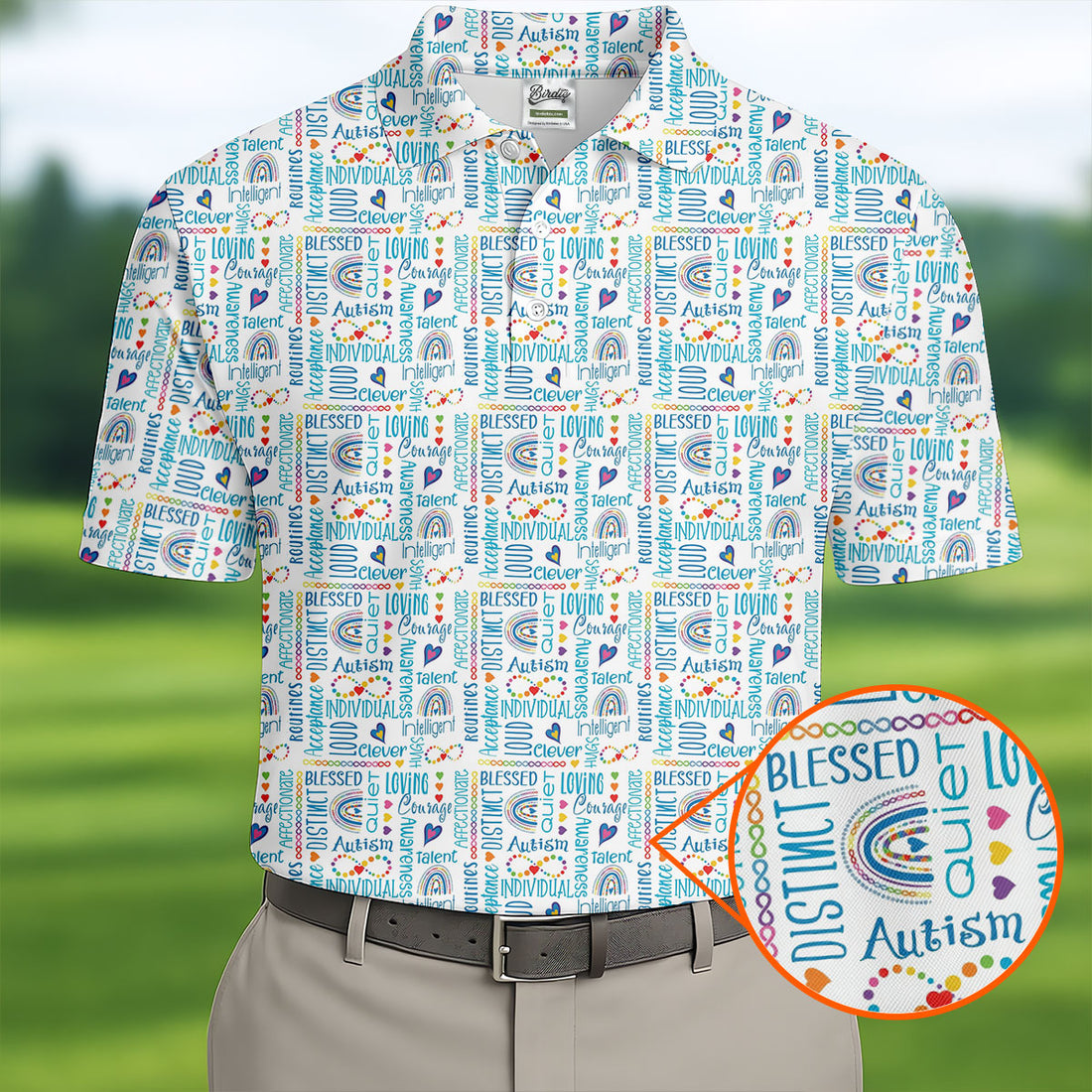 Autism Awareness Rainbow Heart Infinity Symbol Blue And White Men's Golf Shirt, Polo ShirtFor Men