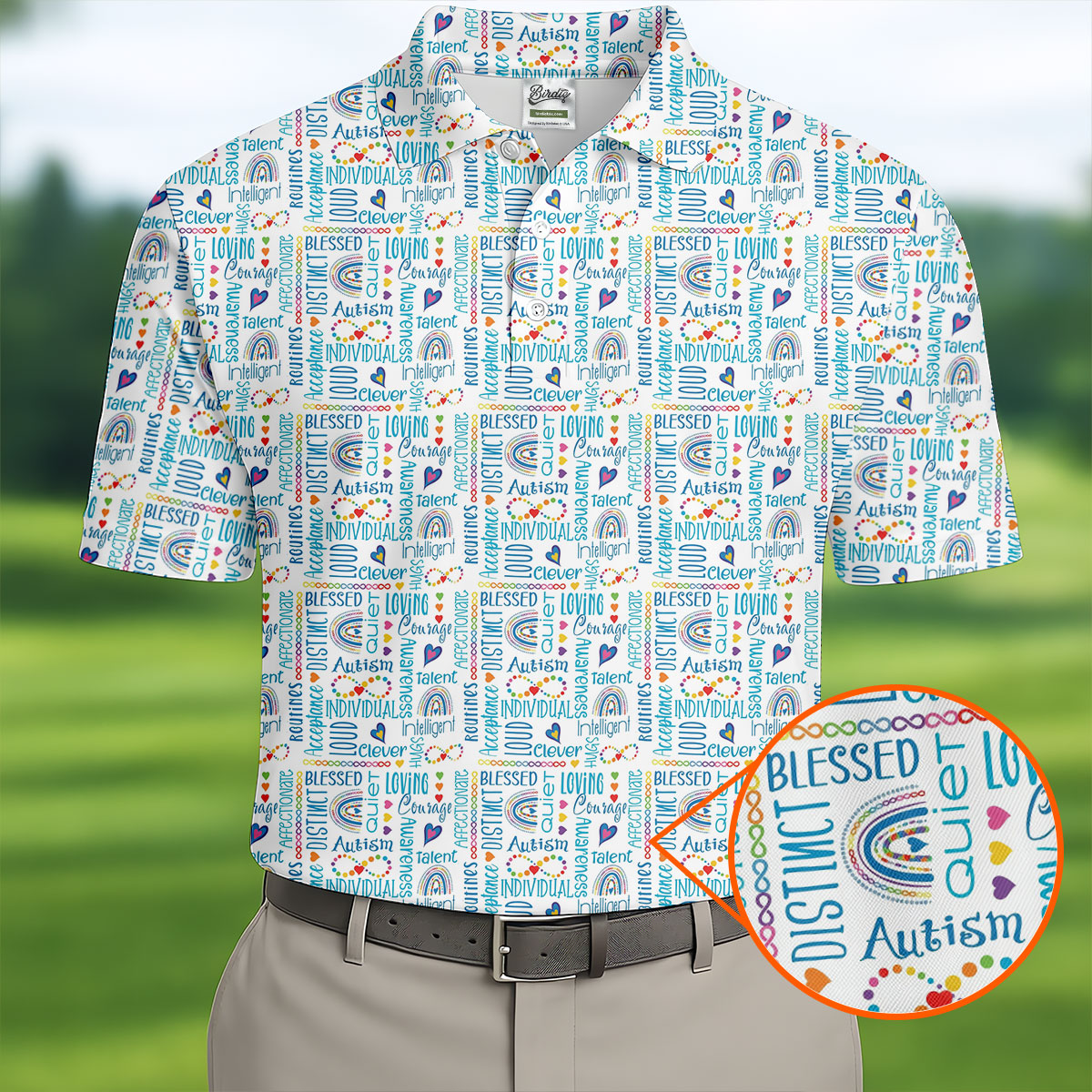Autism Awareness Rainbow Heart Infinity Symbol Blue And White Men's Golf Shirt, Polo ShirtFor Men