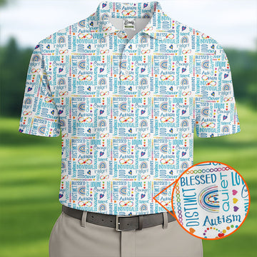 Autism Awareness Rainbow Heart Infinity Symbol Blue And White Men's Golf Shirt, Polo ShirtFor Men