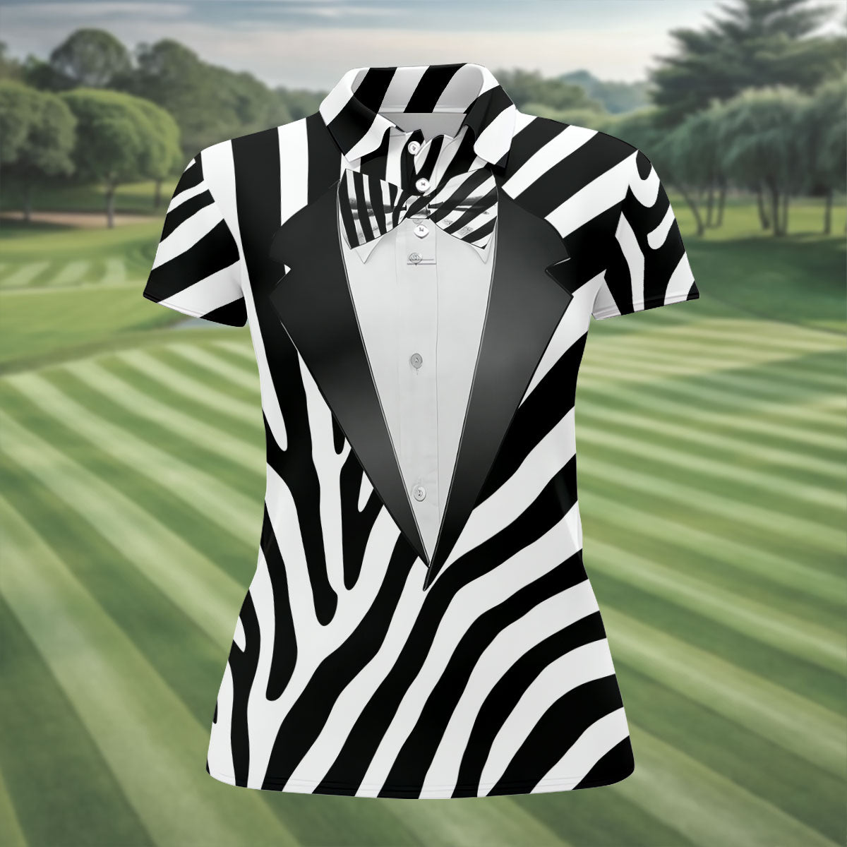 Zebra Pattern Funny Costume Hawaiian Golf Shirt, Ladies Golf Tops, Golf Shirt For Women