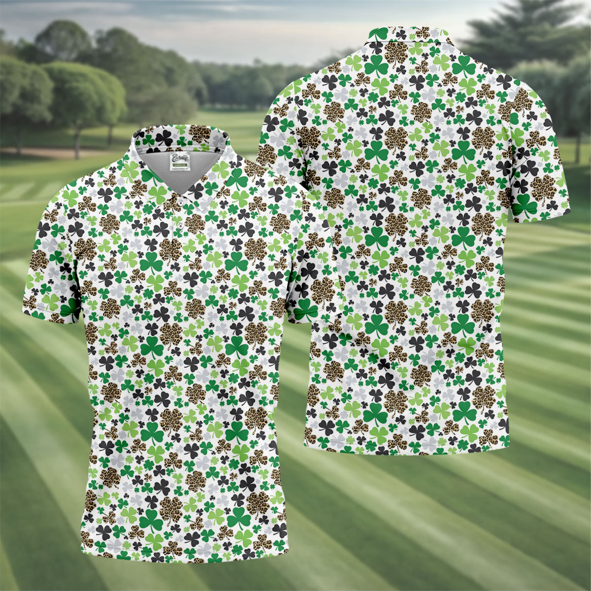Leopard Pattern St Patrick's Day Shamrock Golf Shirt, Fun Golf Shirts For Men, Polo ShirtFor Men