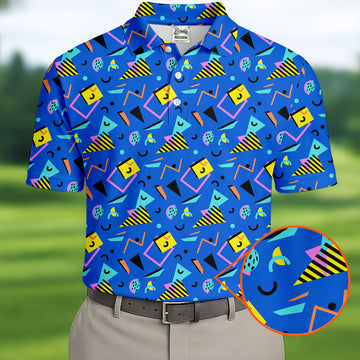 Playful Geometric Memphis Style Golf Tops For Men, Polo ShirtFor Men, Golf Shirts For Men