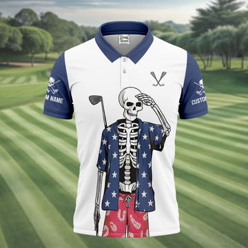 Skeleton Golf White Navy 4th Of July Patriotic Golf Shirt, 250 Years Golf Shirts For Men
