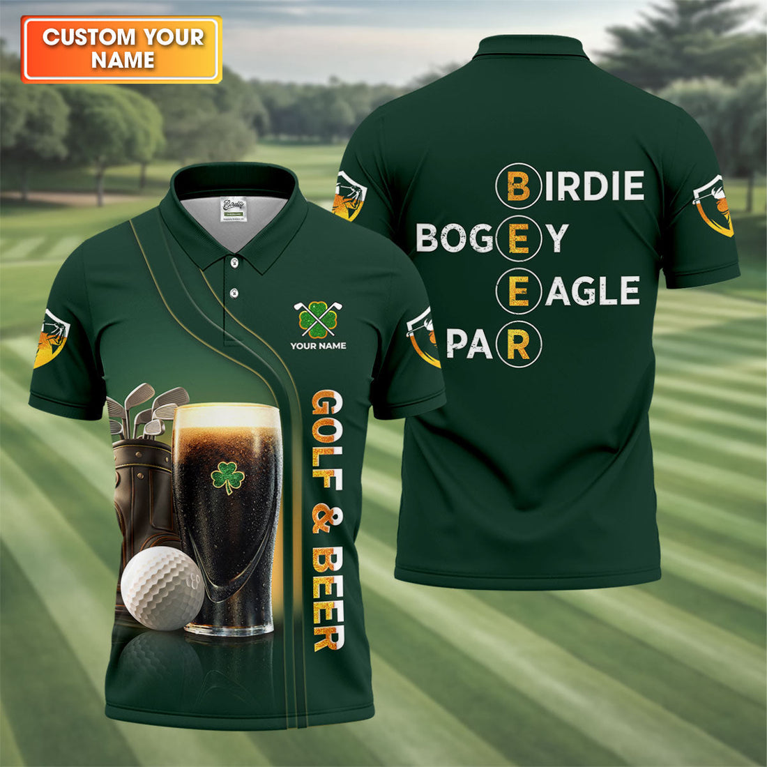 Birdie Bogey Eagle Par Golf And Beer St Patrick's Day Green Golf Tops For Men, Golf Shirts For Men