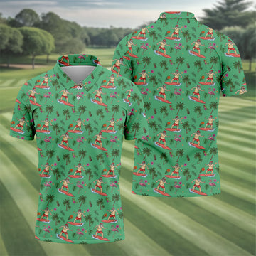 Santa Flamingo Tropical Golf Shirt, Christmas Golf Shirt, Golf Apparel For Men
