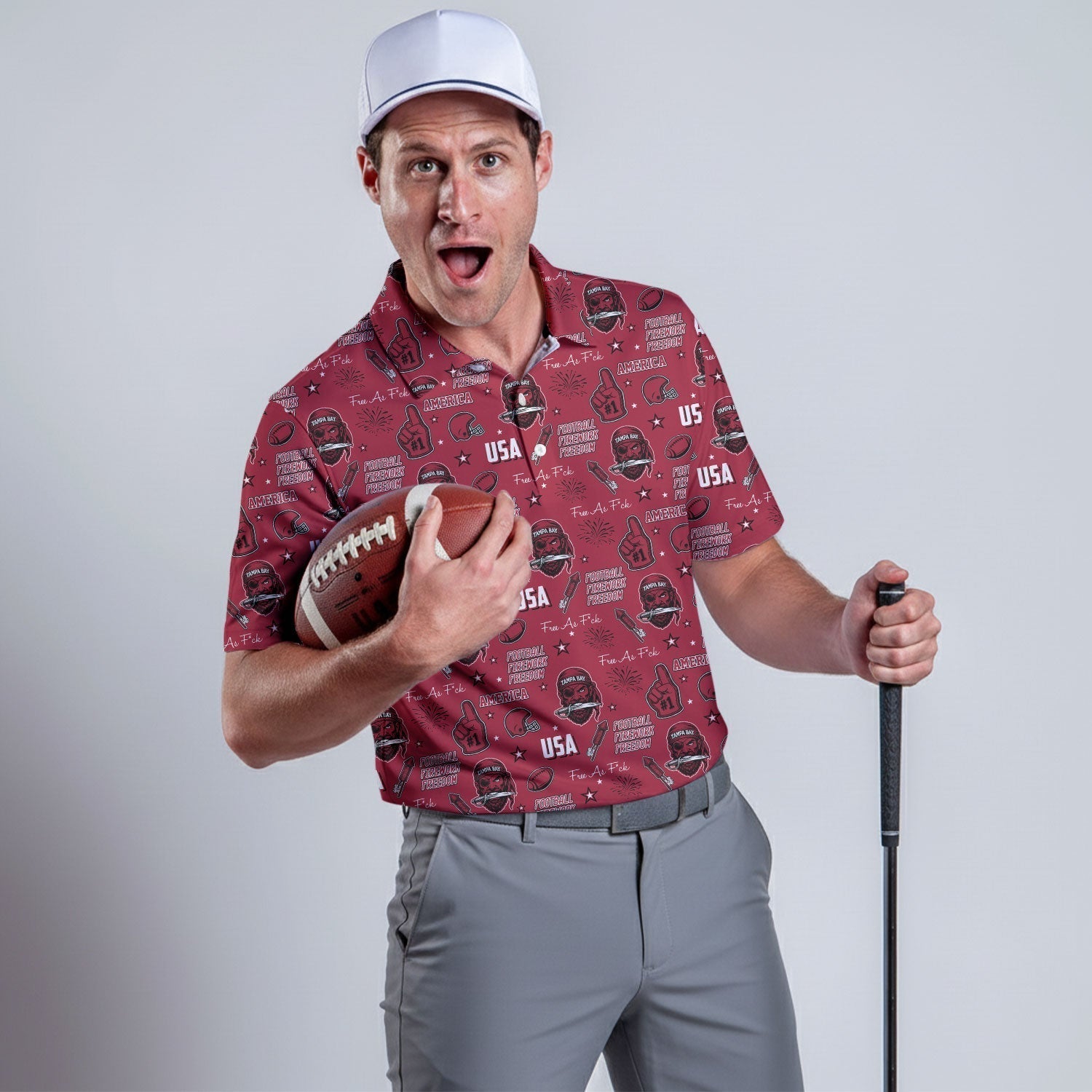 Pirate Character Red Sport Polo, American Football League Gift Ideas For Football Fans