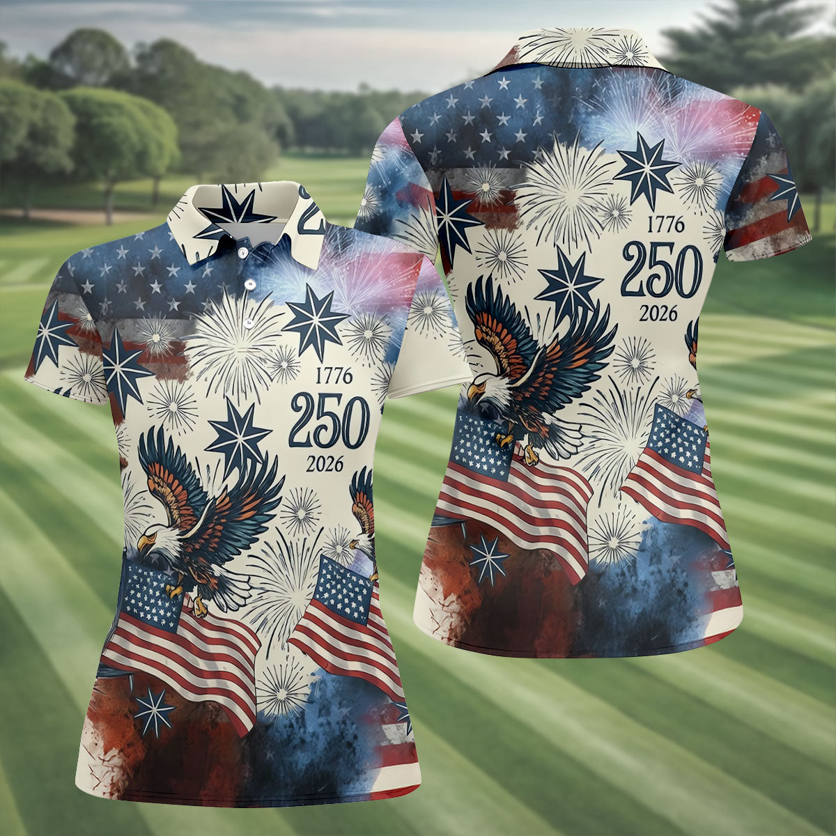 United States 250th Anniversary Patriotic Eagle Vintage Golf Shirt, 4th Of July Golf Shirt For Women